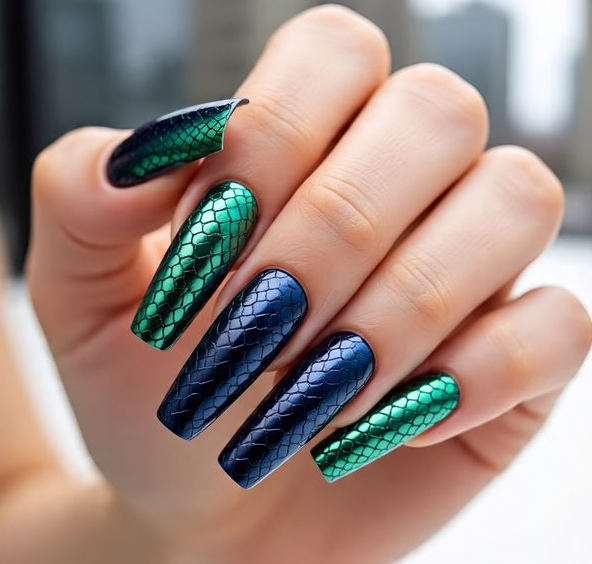 blue and green nails