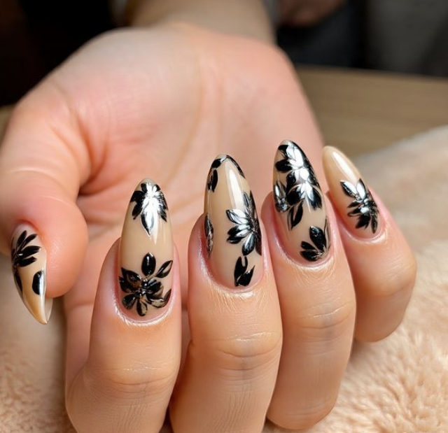 black and nude nail designs
