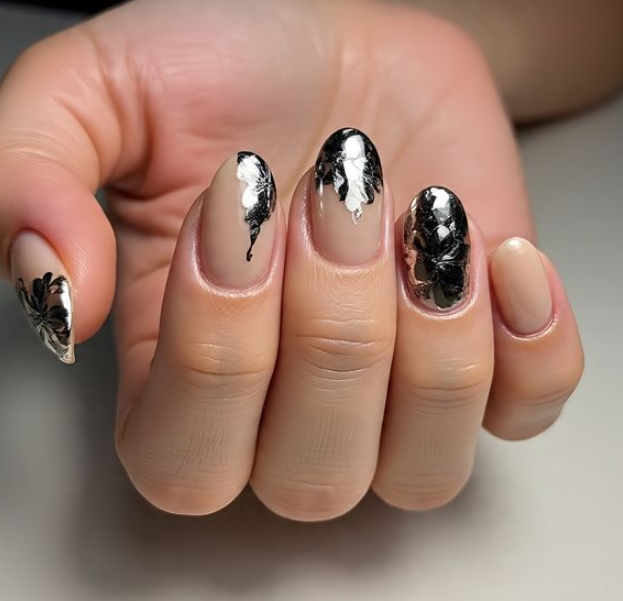 black and nude nail designs