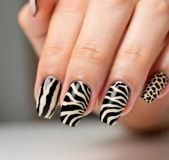 black and nude nail designs