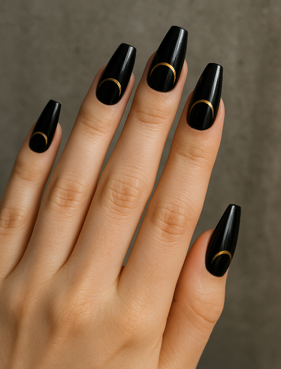 15 Coffin Black & Gold Nails to Try for a Stylish Personality