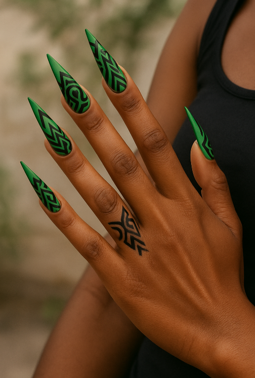 black and green nails