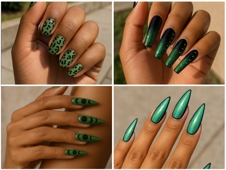 black and green nails