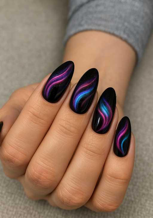 galaxy cat eye nails