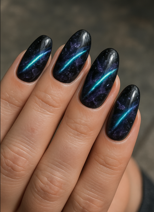 galaxy cat eye nails