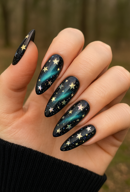 galaxy cat eye nails