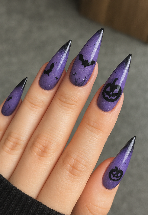 purple and black halloween nails