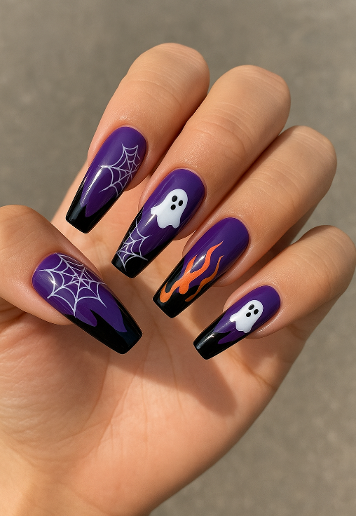 purple and black halloween nails