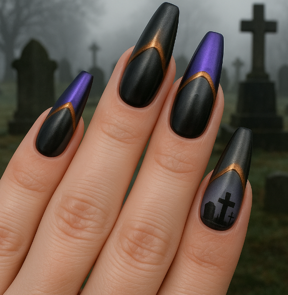 purple and black halloween nails
