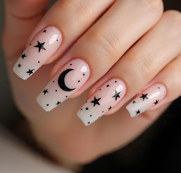 black and nude nail designs