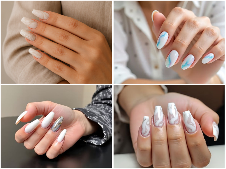 white marble nails