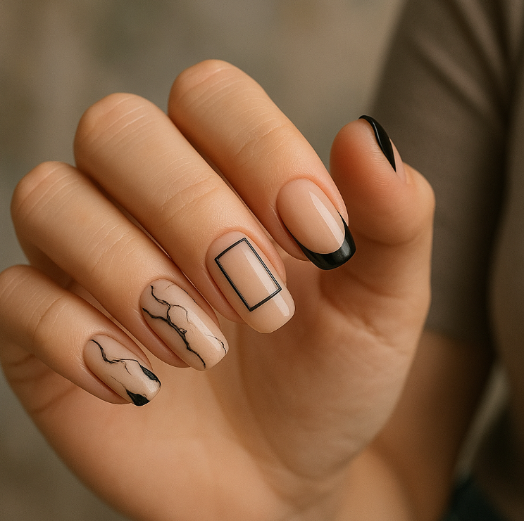 black and nude nail designs