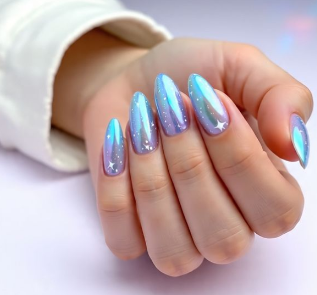 light blue chrome nails