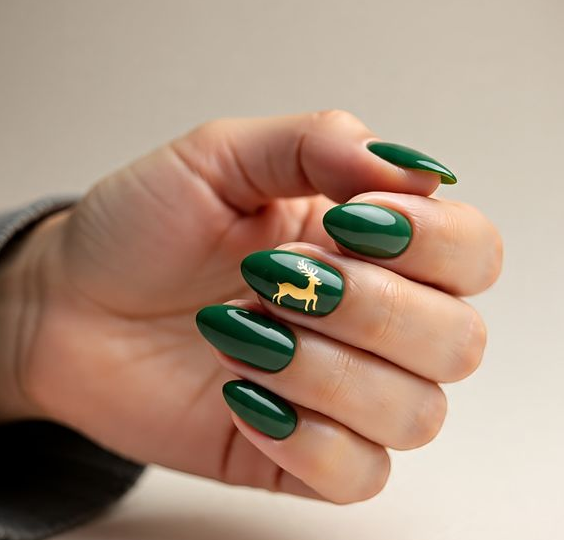 green and gold christmas nails