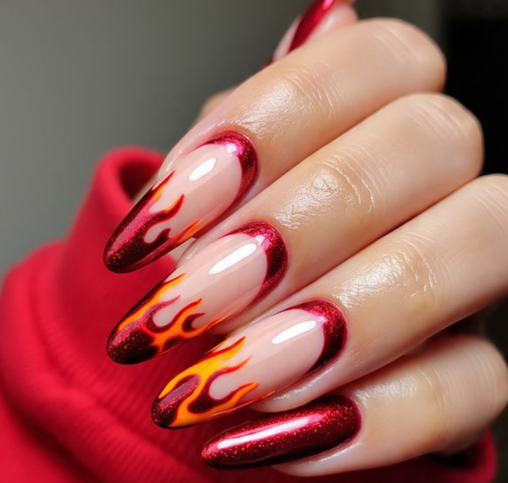 red chrome nails
