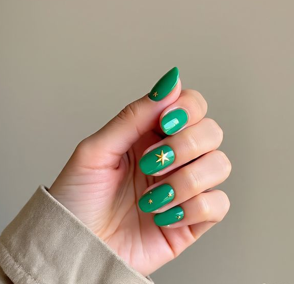green and gold christmas nails