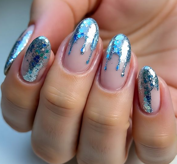 blue christmas nails