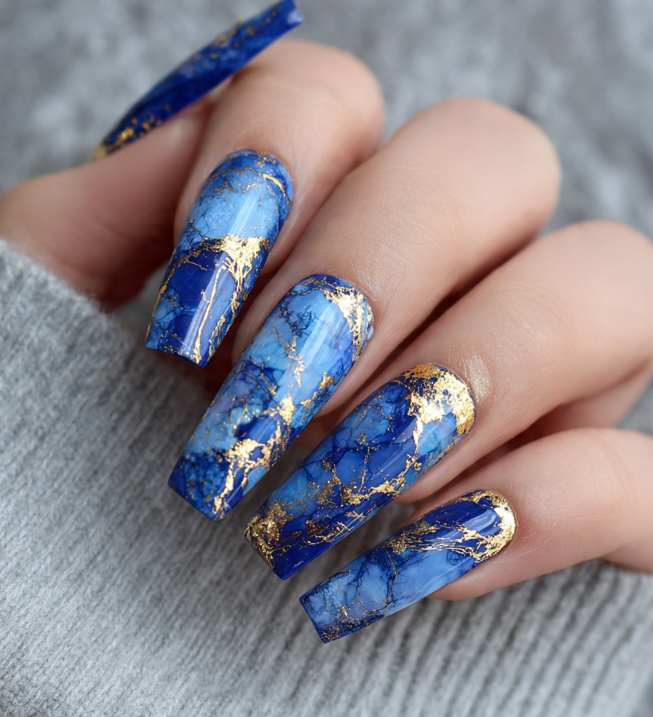 blue marble nails