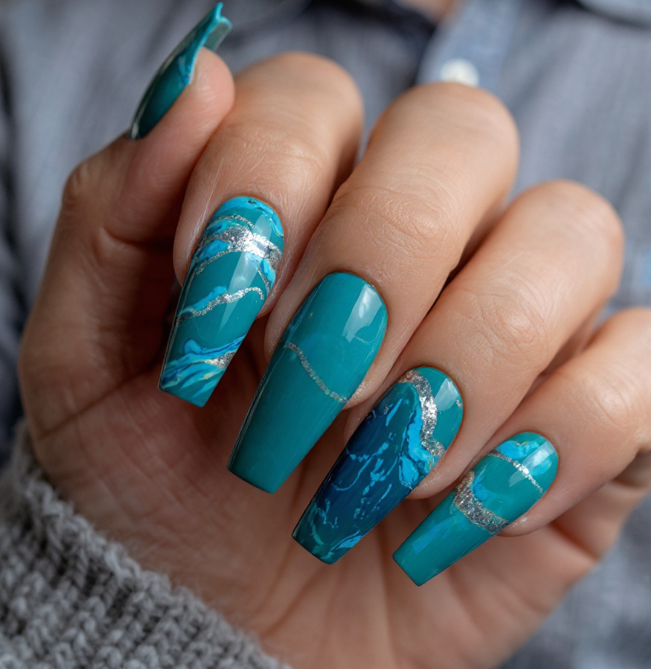 blue marble nails