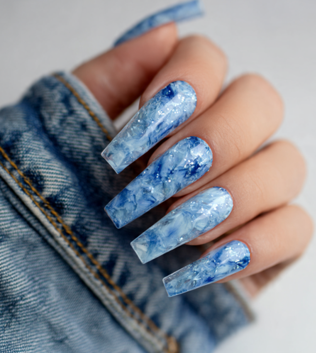 blue marble nails