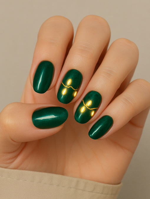 green and gold christmas nails