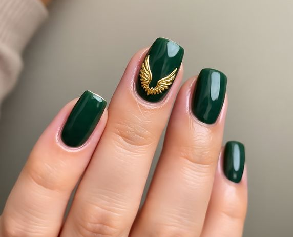 green and gold christmas nails