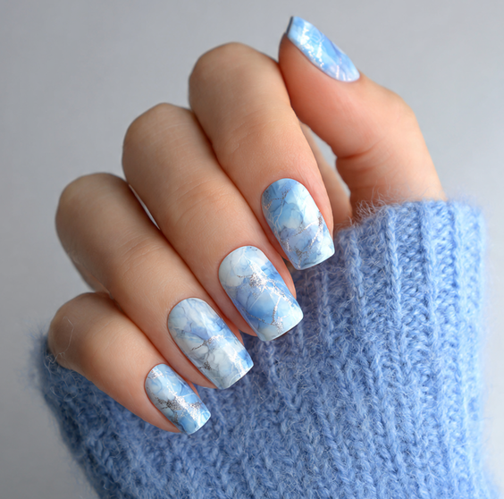 blue marble nails