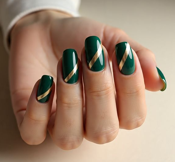green and gold christmas nails