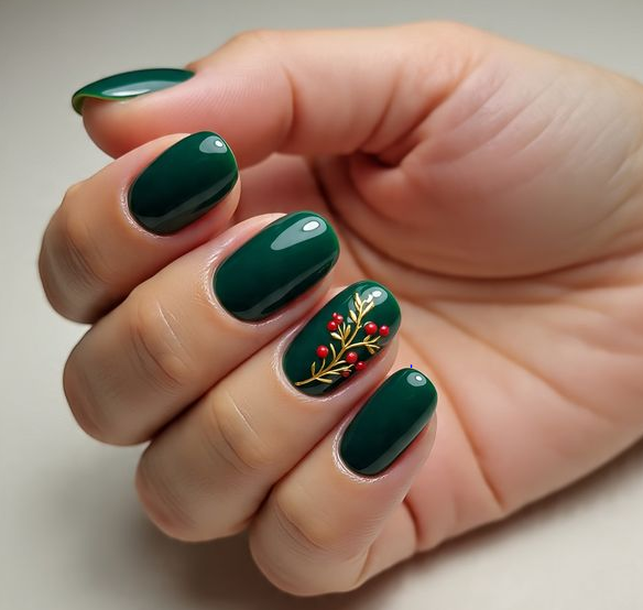 green and gold christmas nails