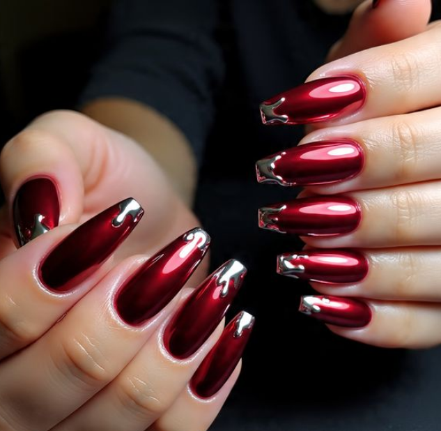 red chrome nails