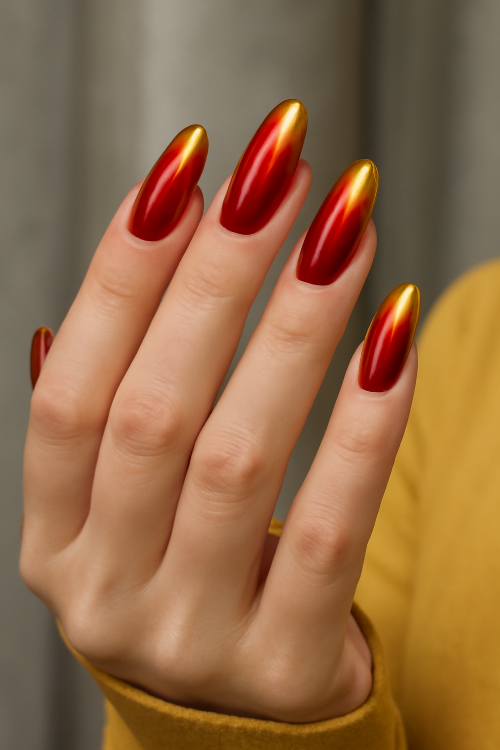 red chrome nails