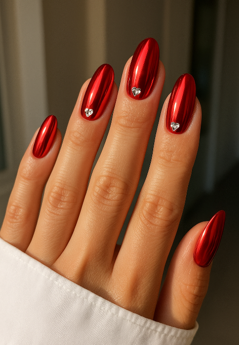 red chrome nails