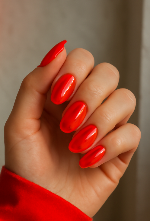 red chrome nails