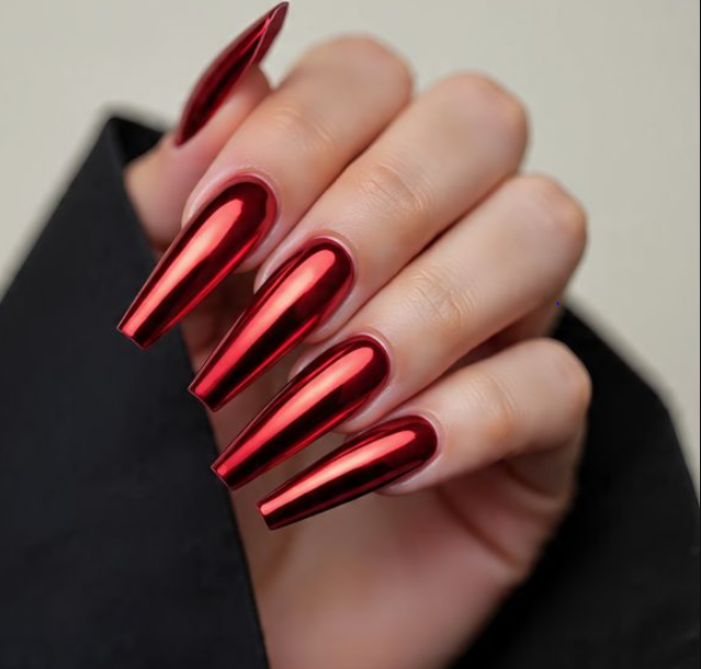 red chrome nails