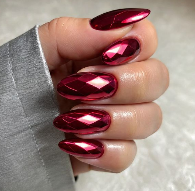red chrome nails