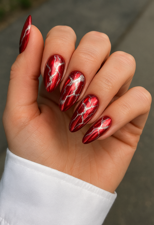 red chrome nails