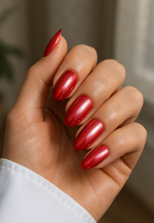 red chrome nails