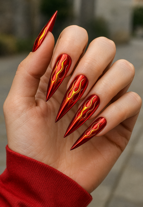red chrome nails