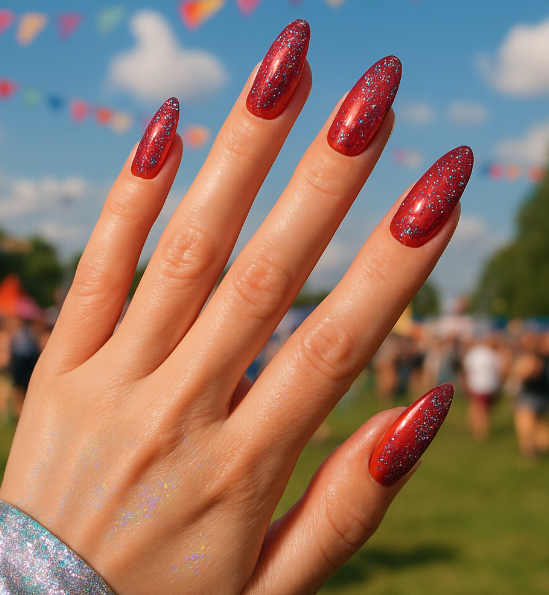 red chrome nails