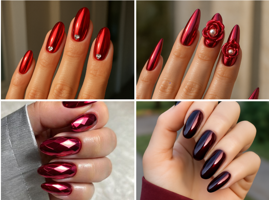 red chrome nails