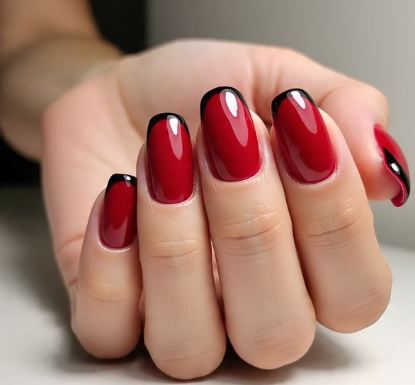 red nails with black design