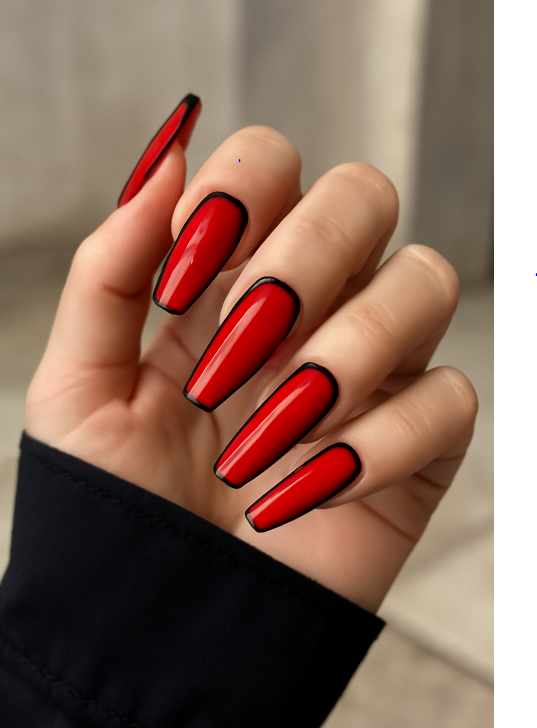 red nails with black design