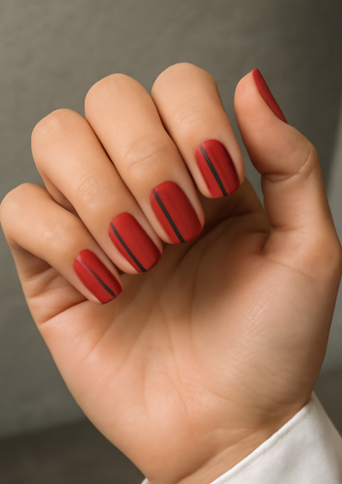 red nails with black design