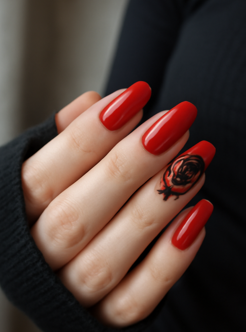 red nails with black design