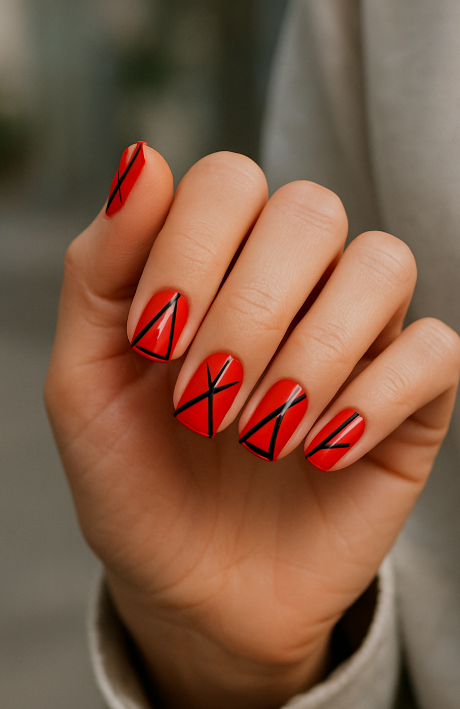 red nails with black design