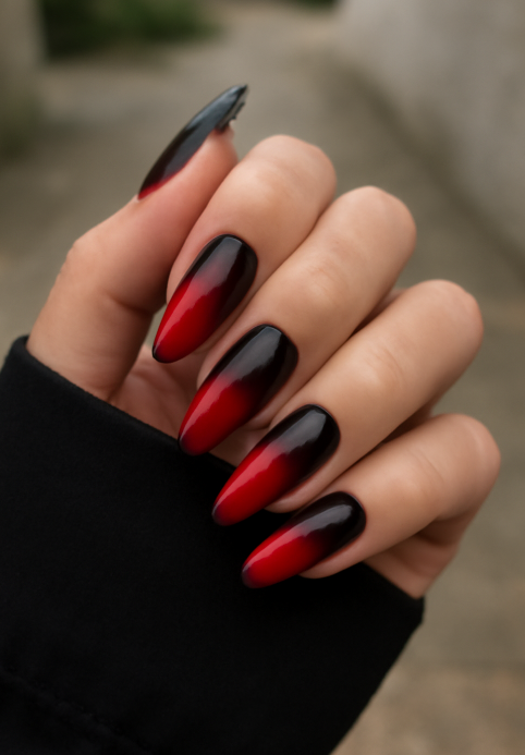 red nails with black design