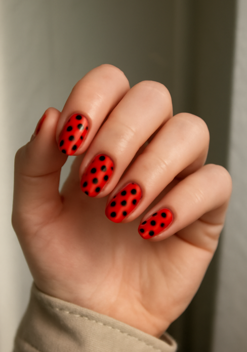 red nails with black design