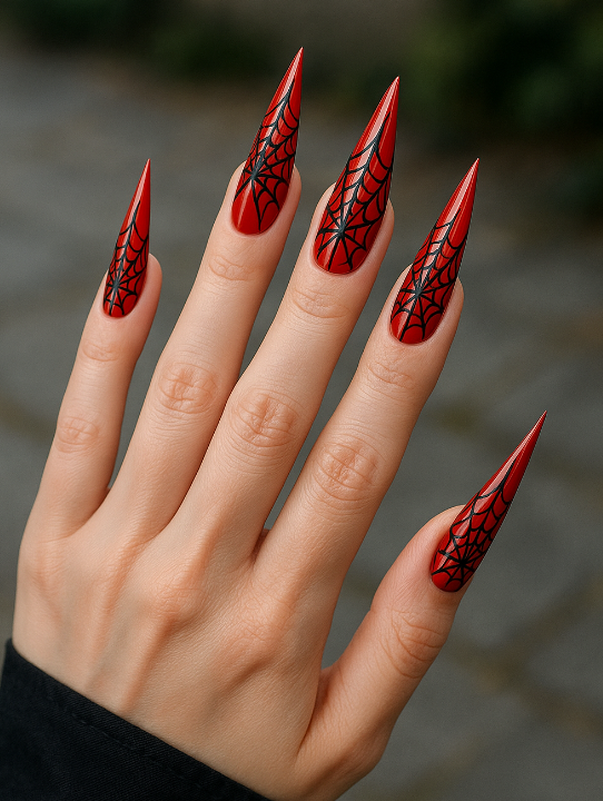 red nails with black design