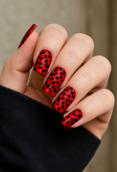 red nails with black design