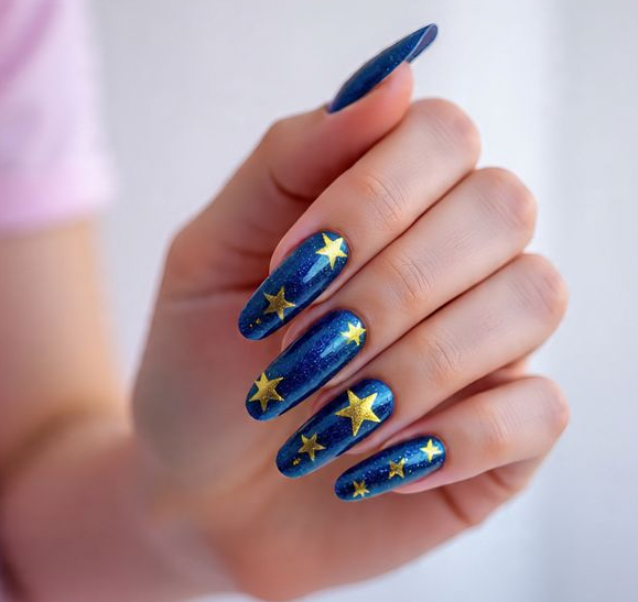 blue and gold nails